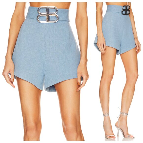 Bronx and Banco Pants - NWT Bronx & Banco x Revolve Capri Denim Logo Buckle Belted High Waist Shorts